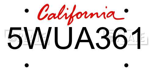 5WUA361 California License Plate