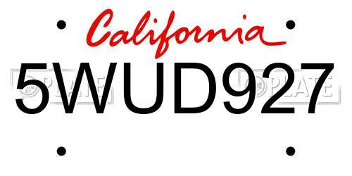 5WUD927 California License Plate