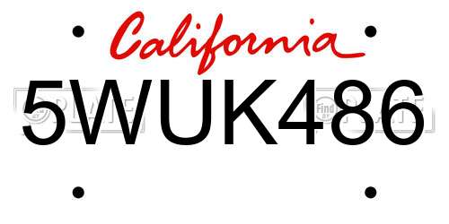 5WUK486 California License Plate