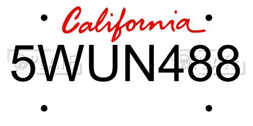 5WUN488 California License Plate