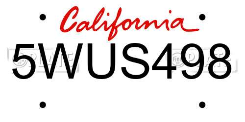 5WUS498 California License Plate