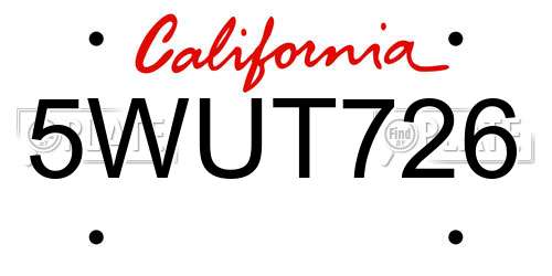 5WUT726 California License Plate