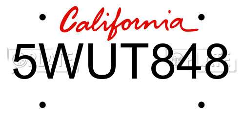 5WUT848 California License Plate