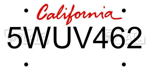 5WUV462 California License Plate