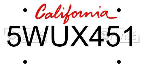 5WUX451 California License Plate