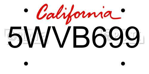 5WVB699 California License Plate