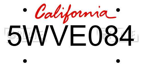 5WVE084 California License Plate