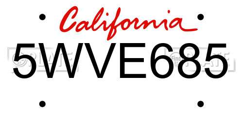 5WVE685 California License Plate