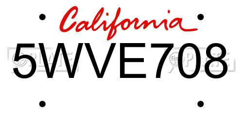 5WVE708 California License Plate