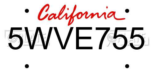 5WVE755 California License Plate