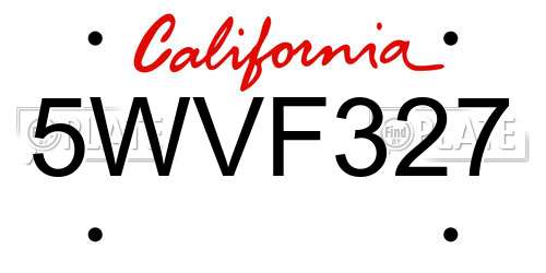 5WVF327 California License Plate