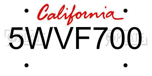 5WVF700 California License Plate