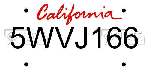 5WVJ166 California License Plate