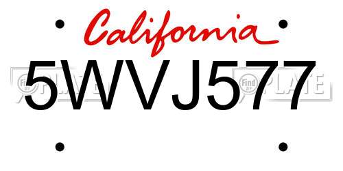 5WVJ577 California License Plate