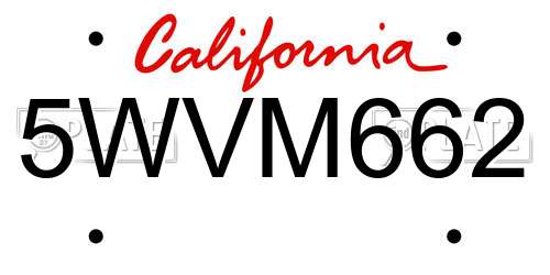 5WVM662 California License Plate