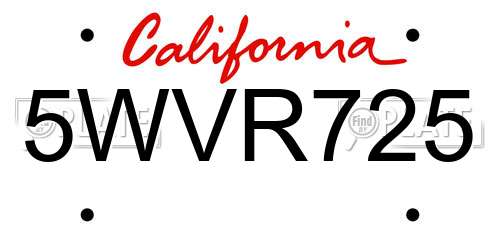 5WVR725 California License Plate