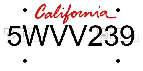 5WVV239 California License Plate