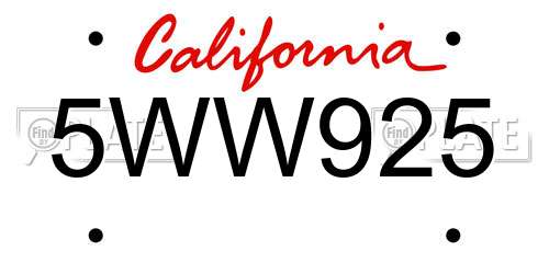 5WW925 California License Plate