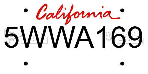 5WWA169 California License Plate