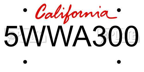5WWA300 California License Plate