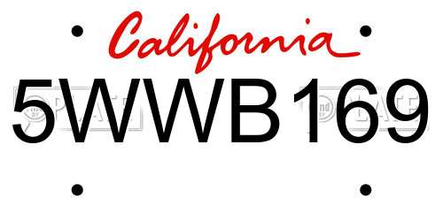 5WWB169 California License Plate