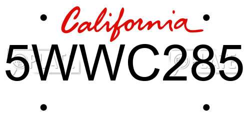 5WWC285 California License Plate