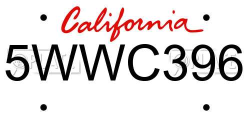 5WWC396 California License Plate