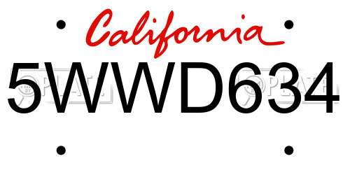 5WWD634 California License Plate
