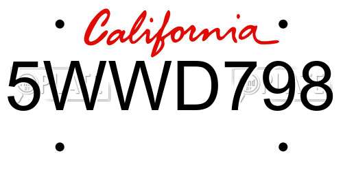 5WWD798 California License Plate