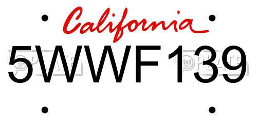 5WWF139 California License Plate