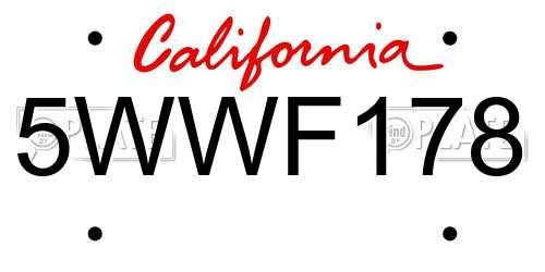 5WWF178 California License Plate