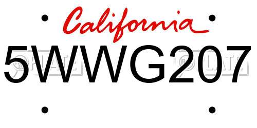 5WWG207 California License Plate