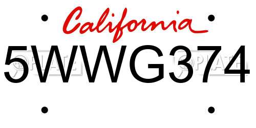 5WWG374 California License Plate