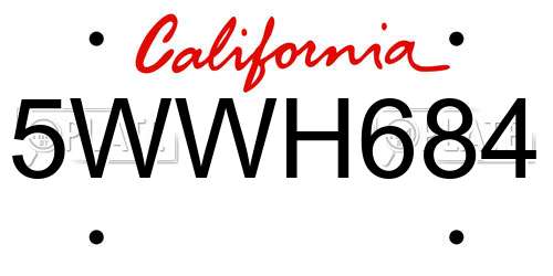 5WWH684 California License Plate