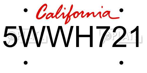 5WWH721 California License Plate
