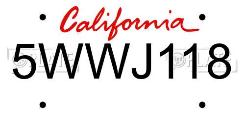 5WWJ118 California License Plate