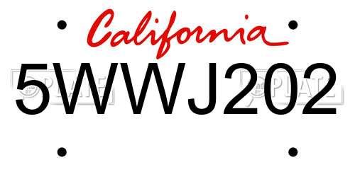 5WWJ202 California License Plate