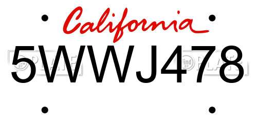 5WWJ478 California License Plate