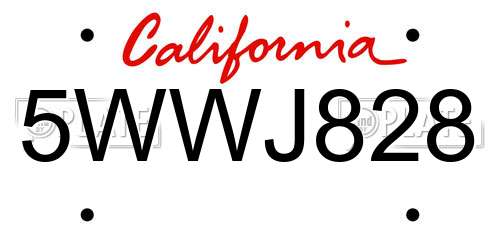 5WWJ828 California License Plate
