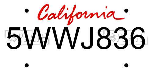 5WWJ836 California License Plate