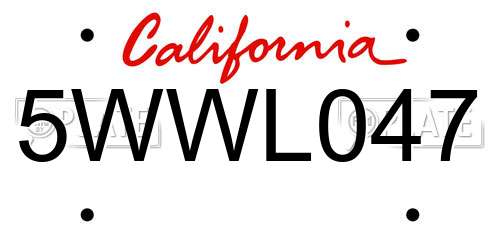 5WWL047 California License Plate