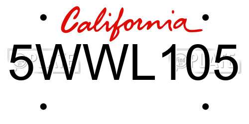 5WWL105 California License Plate