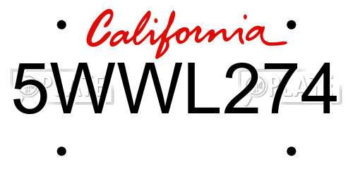 5WWL274 California License Plate
