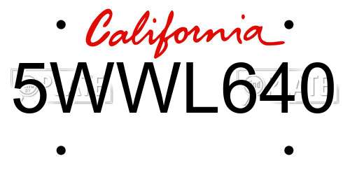 5WWL640 California License Plate