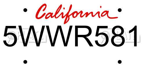 5WWR581 California License Plate