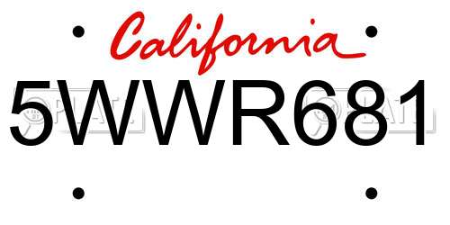 5WWR681 California License Plate