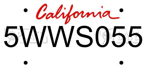 5WWS055 California License Plate
