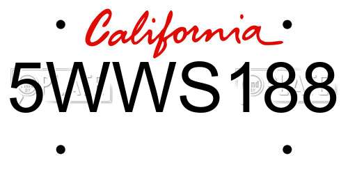 5WWS188 California License Plate