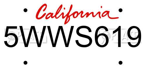 5WWS619 California License Plate