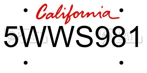 5WWS981 California License Plate